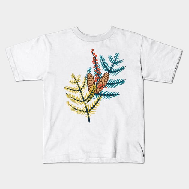 Cute Pine Branch Kids T-Shirt by SWON Design